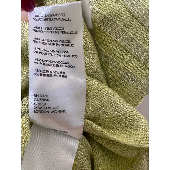 by Anthropologie  Alicia Shimmer Pullover Lime Green Linen Blend XS - Picture 5 of 6